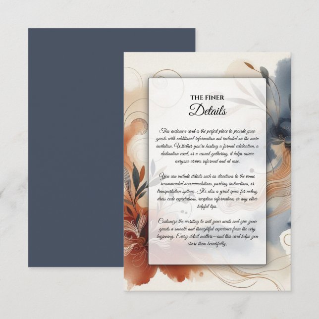 Tarjeta De Recepción Boda de Terracotta Twilight y Navy Blooms (Anverso / Reverso)