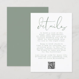 Tarjeta De Recepción Boda de texto neutro verde sage moderno CÓDIGO QR