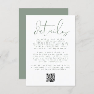 Tarjeta De Recepción Boda de texto neutro verde sage moderno CÓDIGO QR