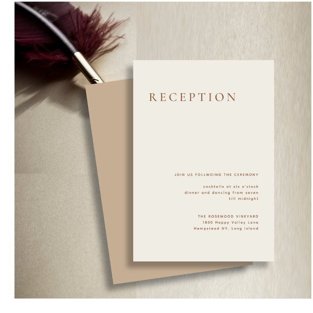 Tarjeta De Recepción Boda de tipografía moderna beige polvoriento elega (Subido por el creador)
