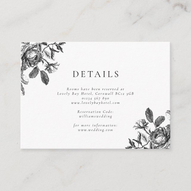 Tarjeta De Recepción Boda de toile floral blanco y negro (Anverso)
