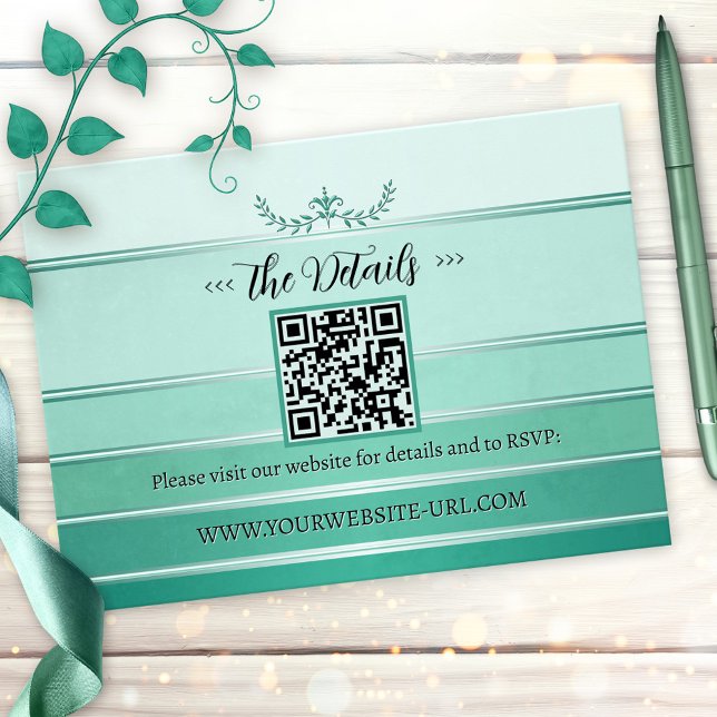 Tarjeta De Recepción Boda de tono sobre tono con rayas verdes y platead (Wedding enclosure card featuring an painted green tone on tone striped design with a silver lining)