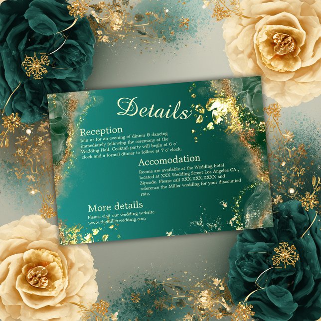 Tarjeta De Recepción Boda de tonos de joyas de oro verde esmeralda (Subido por el creador)