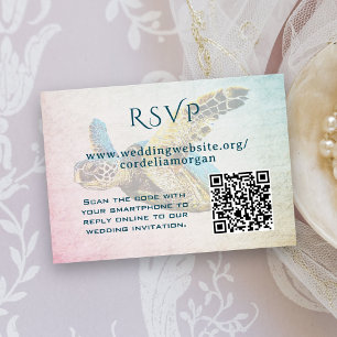 Tarjeta De Recepción Boda de tortuga marina RSVP Código QR