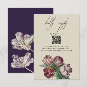 Tarjeta De Recepción Boda de Tulipanes morados de color acuático Moody
