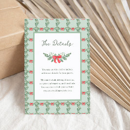 Tarjeta De Recepción Boda de vacaciones retro verde | Detalles del invi