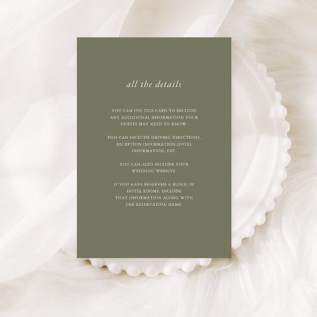 Tarjeta De Recepción Boda de vacaciones simple | Detalles del invitado  (A simple, elegant holiday wedding details card that coordinates with our Elegant Bouquet collection)