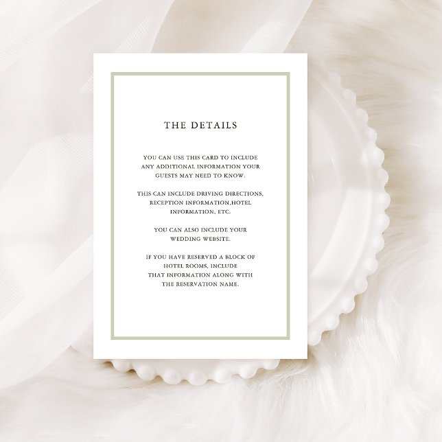 Tarjeta De Recepción Boda de vacaciones simple | Detalles del invitado  (A simple and subtly festive wedding detail card that coordinates with our Elegant Bouquet collection)