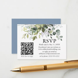 Tarjeta De Recepción Boda de vegetación acuática QR RSVP Dusty Blue