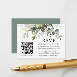 Tarjeta De Recepción Boda de vegetación acuática QR RSVP Sage Green