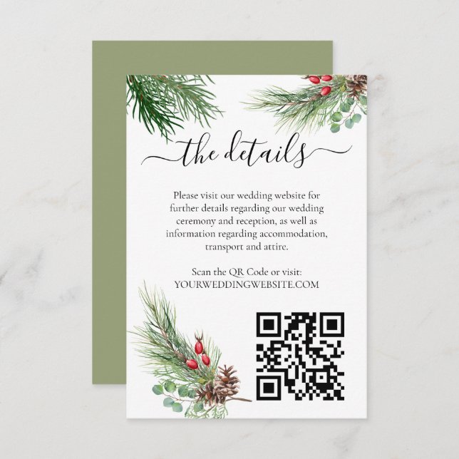 Tarjeta De Recepción Boda de vegetación de invierno rústico Berry Pine (Anverso / Reverso)