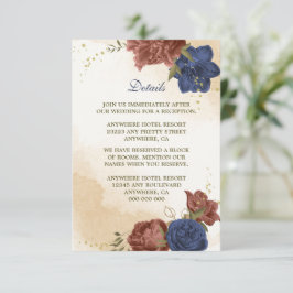 Tarjeta De Recepción boda de vegetación floral azul marino terracota