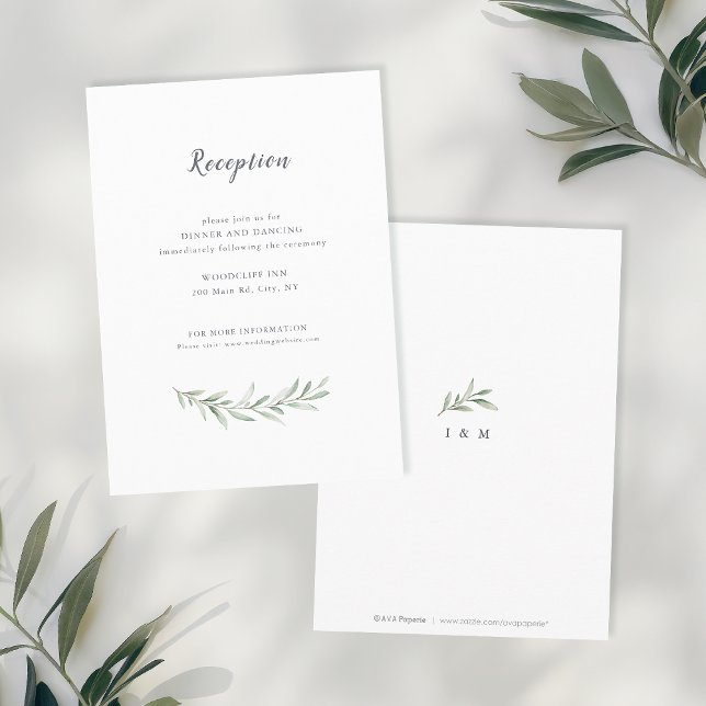 Tarjeta De Recepción Boda de vegetación rústica de caligrafía simple (Simple calligraphy rustic greenery wedding enclosure card)