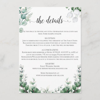 Tarjeta De Recepción Boda de verano con vegetación de eucalipto boho