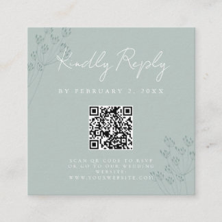 Tarjeta De Recepción Boda de verde floral Código QR RSVP