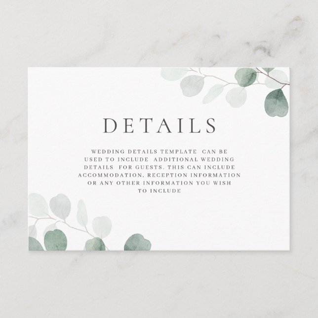 Tarjeta De Recepción Boda de verde moderno Detalles horizontales (Anverso)