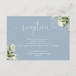 Tarjeta De Recepción Boda de Verde Polvoriento Corazón Azul Escritura R
