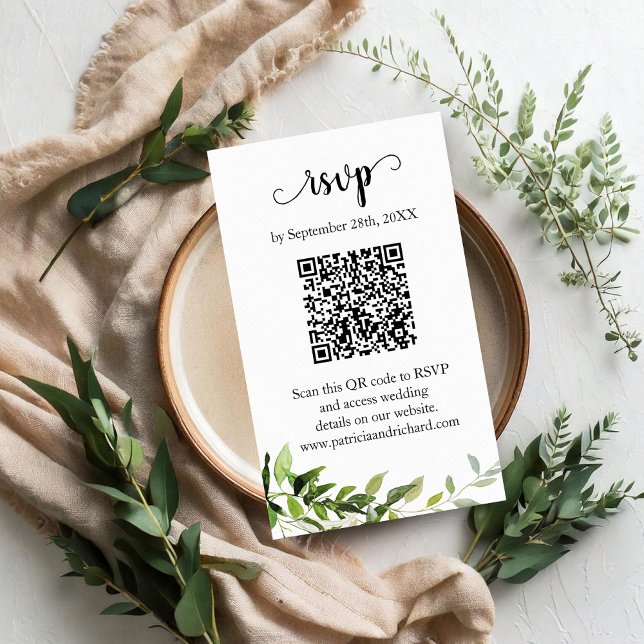 Tarjeta De Recepción Boda de verde QR RSVP en línea (Subido por el creador)