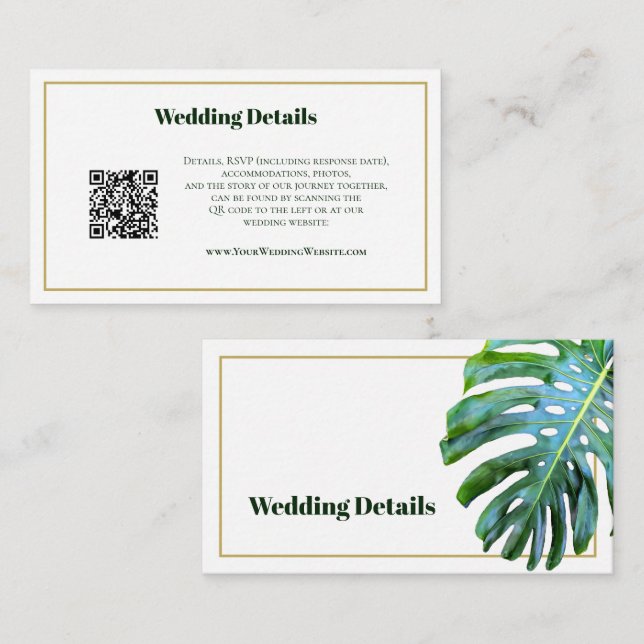 Tarjeta De Recepción Boda de verde tropical del código QR Detalles mode (Anverso / Reverso)