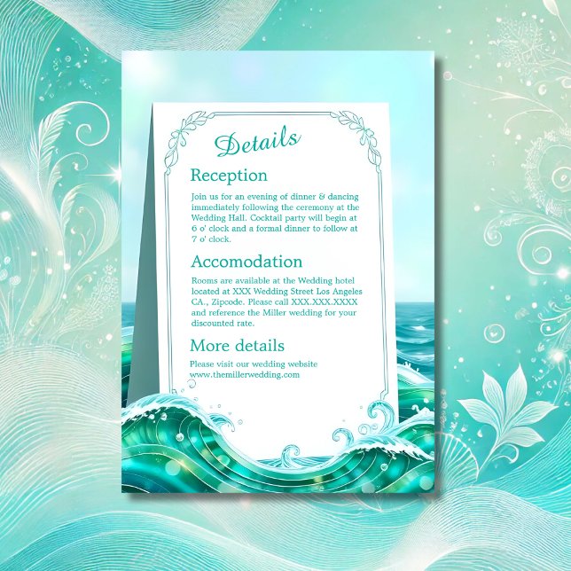 Tarjeta De Recepción boda de vibración de onda costera abstracta turque (Subido por el creador)