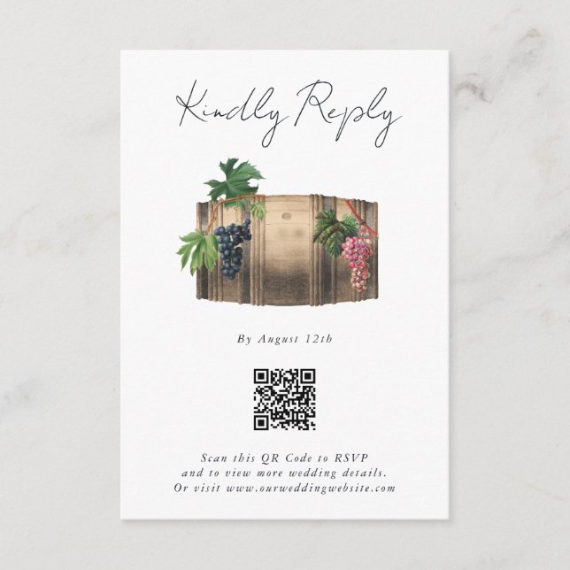 Tarjeta De Recepción Boda de viñedos de barril de vino ruso (Anverso)