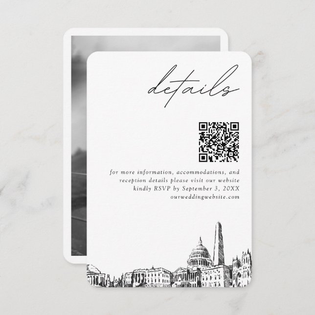 Tarjeta De Recepción Boda de Washington DC Detalles modernos Código QR (Anverso / Reverso)