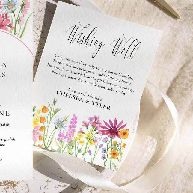 Tarjeta De Recepción Boda de Wildflower Meadow desea poema de bienestar (Wishing Well enclosure card with editable poem, from my Wildflower Meadow wedding collection)