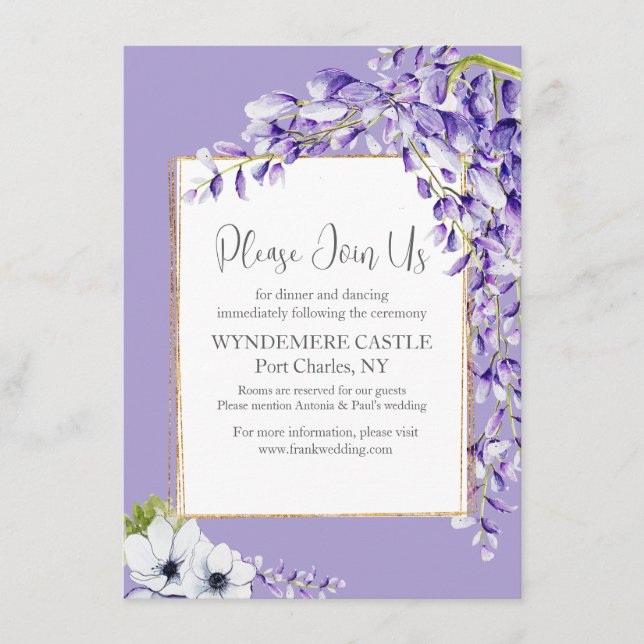 Tarjeta De Recepción Boda de Wisteria Blooms (Anverso)