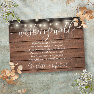 Tarjeta De Recepción Boda de Wood Rustic Wood String Lights