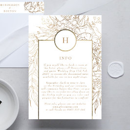 Tarjeta De Recepción Boda de Wreath Premium Elegant Gold Monogram