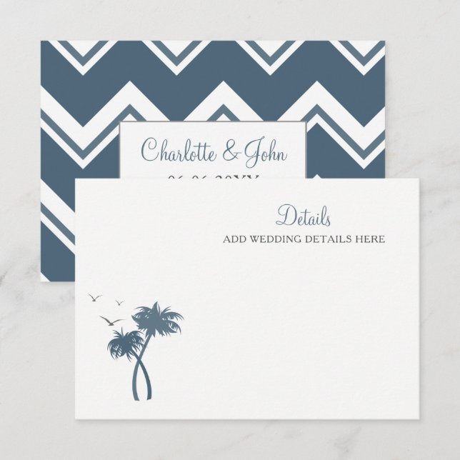 Tarjeta De Recepción Boda del árbol de palmas tropical azul (Anverso / Reverso)