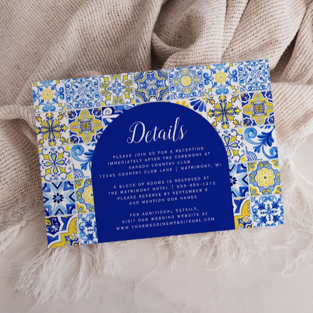 Tarjeta De Recepción Boda del Arco de Baldosas Blancas Amarillo Azul Po (Subido por el creador)