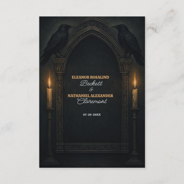 Tarjeta De Recepción Boda del Arco de Velas del Raven Gótico (Anverso)