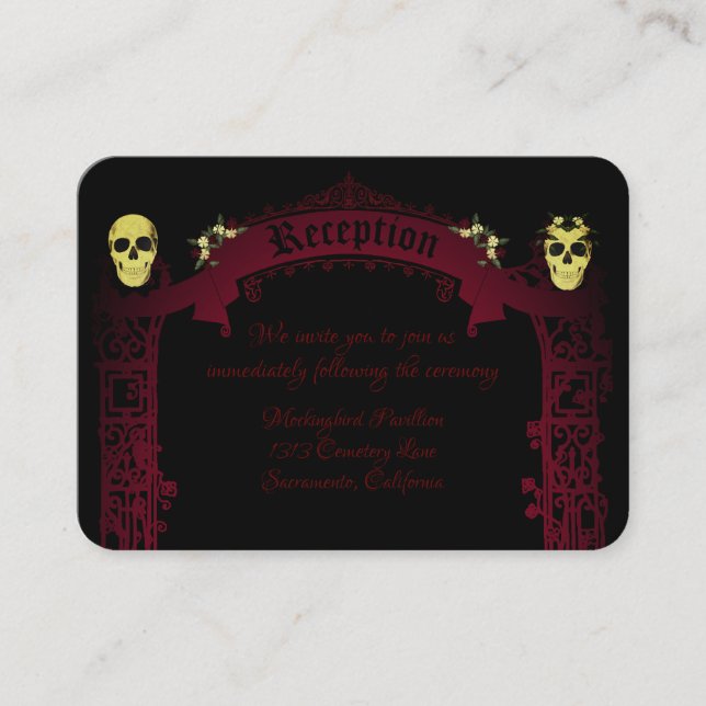 Tarjeta De Recepción Boda del Arco Gótico Trellis y Skulls (Anverso)