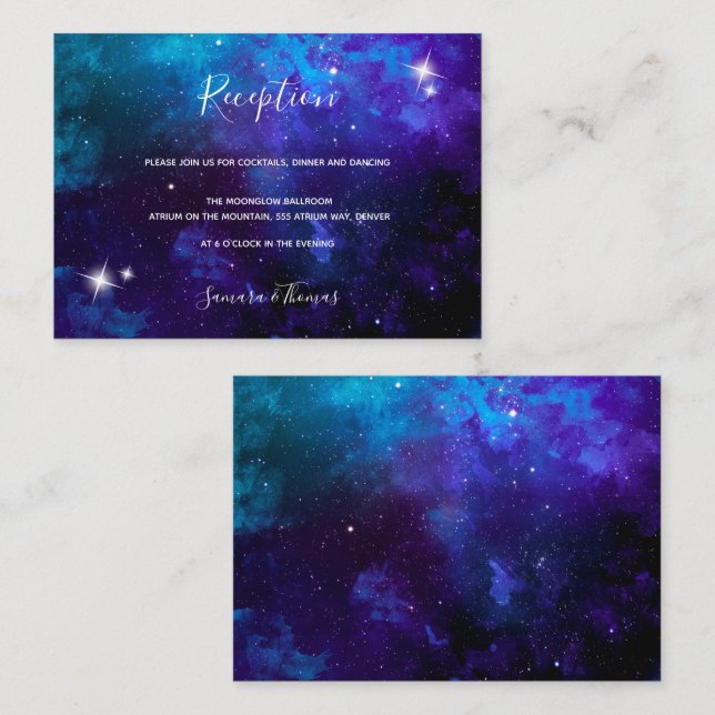 Tarjeta De Recepción Boda del cielo azul de la luz de las estrellas (Anverso / Reverso)