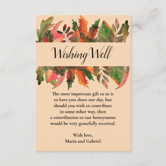 Tarjeta De Recepción Boda del Deseos Botánicos de Otoño (Anverso)