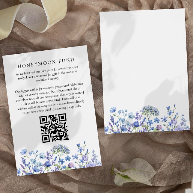 Tarjeta De Recepción Boda del Fondo de luna de miel Wildflower Periwink (Honeymoon Fund enclosure card from my Lilac + Periwinkle Wildflower Wedding Collection)