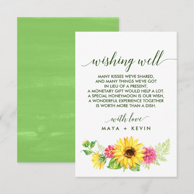 Tarjeta De Recepción Boda del girasol de verano deseando lo mejor (Anverso / Reverso)