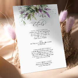 Tarjeta De Recepción Boda del guión de la ecologización de la lavanda