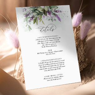 Tarjeta De Recepción Boda del guión de la ecologización de la lavanda