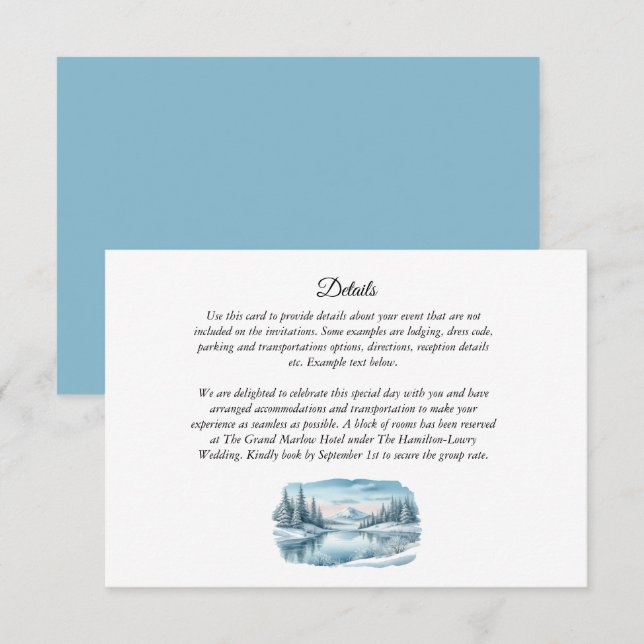 Tarjeta De Recepción Boda del Lago de Invierno Snowy Mountain (Anverso / Reverso)