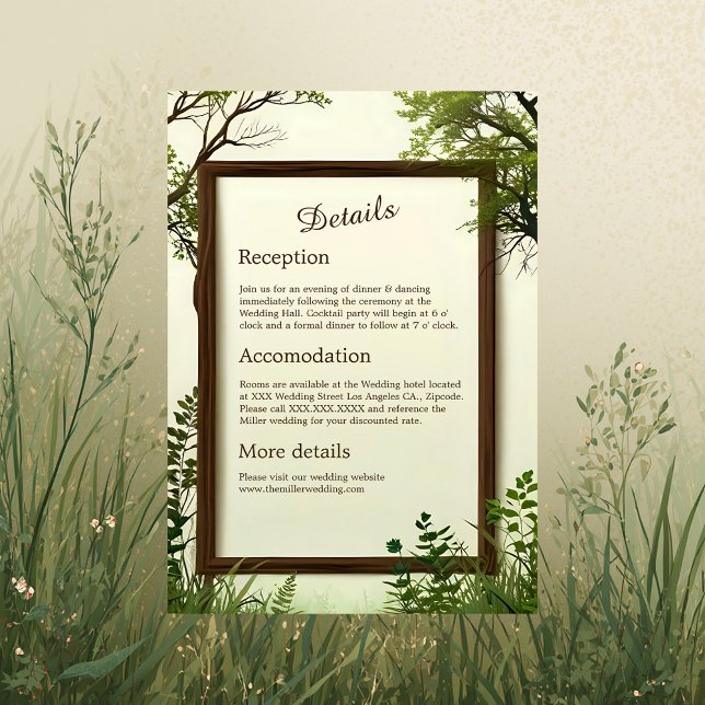 Tarjeta De Recepción boda del marco rústico del árbol de la vegetación (Subido por el creador)