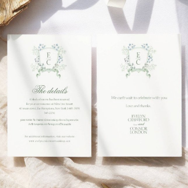 Tarjeta De Recepción Boda del Monograma Verde Polvo clásico (Subido por el creador)