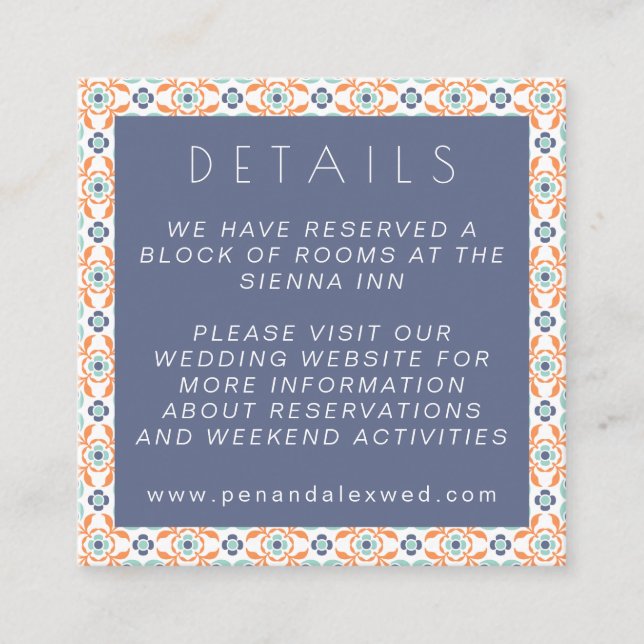 Tarjeta De Recepción Boda del Naranja azul geométrico moderno (Anverso)