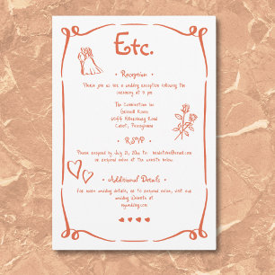 Tarjeta De Recepción Boda del Naranja del atardecer con mano retro capr