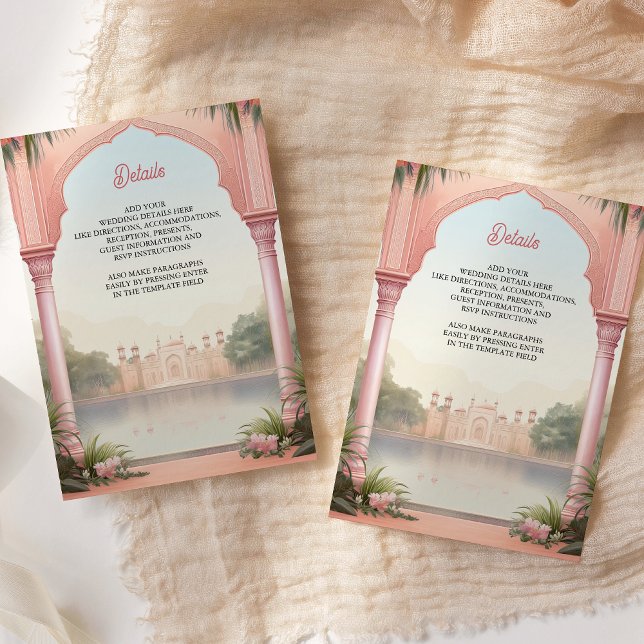 Tarjeta De Recepción Boda del Palacio Real Indio de Floral Rosa (Subido por el creador)