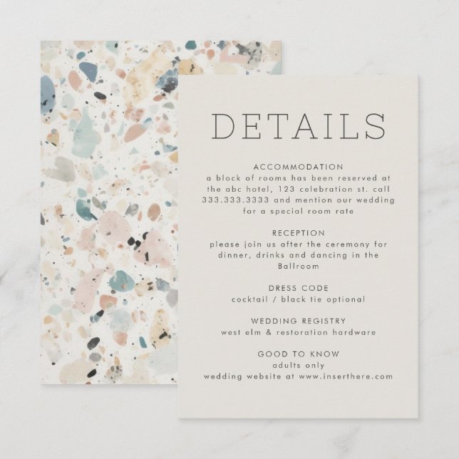 Tarjeta De Recepción Boda del patrón de Pastel Terrazzo moderno (Anverso / Reverso)