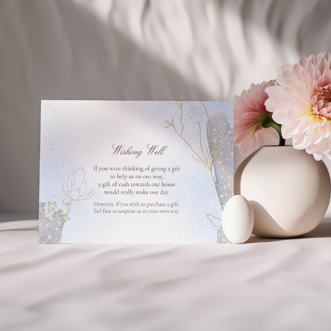 Tarjeta De Recepción Boda del pozo de desear botánico azul radiante (Subido por el creador)