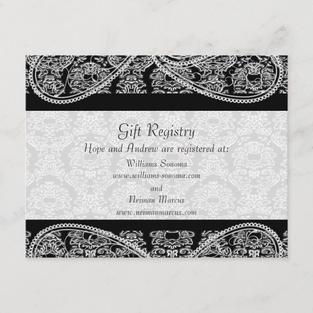 Tarjeta De Recepción Boda del Registro de Donaciones de Monograma Negro (Anverso)