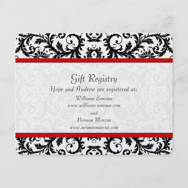 Tarjeta De Recepción Boda del Registro de Guarnecido Rojo Floral Blanco (Anverso)